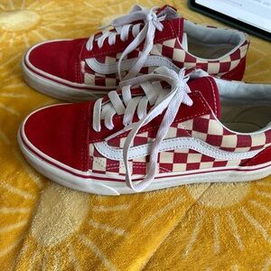 Vans Red and White Checkered Women's Shoes